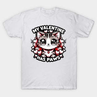 My Valentine Has Paws Valentine_S Day Girls Cute Anime Cat T-Shirt